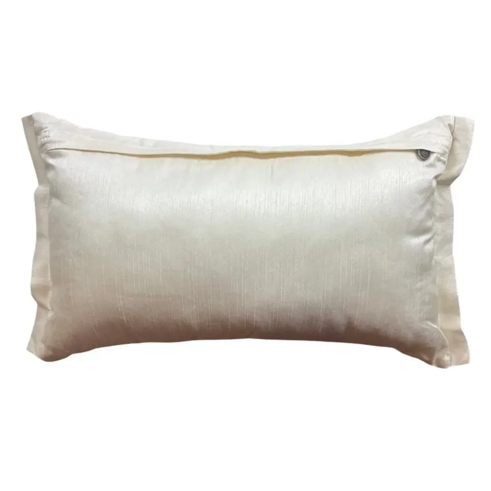 Pier 1 Throw Pillow Rectangular Linen Silk Beaded Pearl Ivory Gold Boho Chic